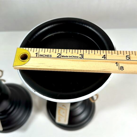 Candle Holders Set Of 2  Black Handcrafted Galvanized White Trim Home Décor‎ - Picture 4 of 5
